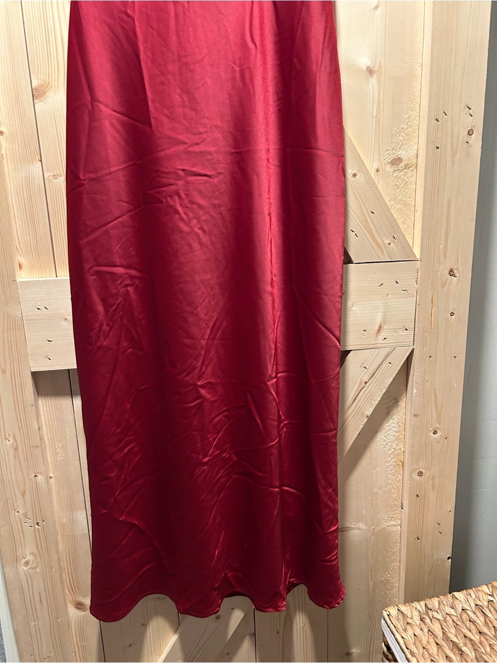Lena High-Neck Sleeveless Red Satin Maxi Dress - Picture 3 of 6